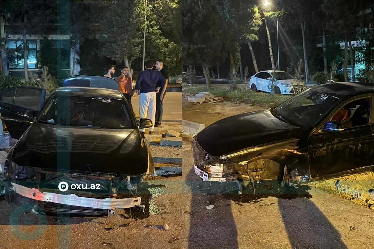 Bakıda BMW Nissanı vurub səkiyə tulladı - FOTO/VİDEO