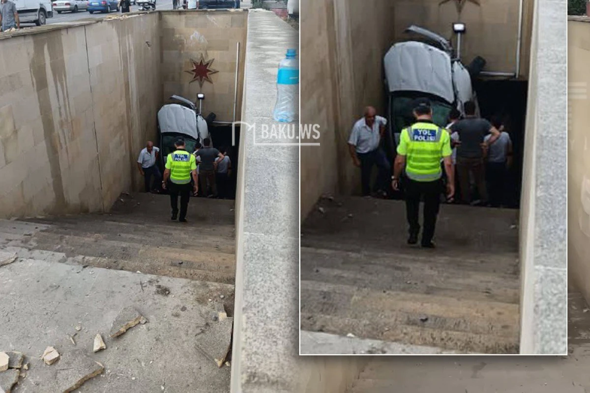 Bakıda avtomobil piyada keçidinə aşıb - FOTO/VİDEO