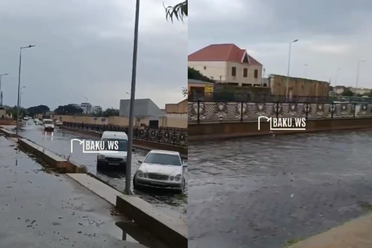 Bakıda güclü yağışdan sonra gölməçə yarandı - VİDEO