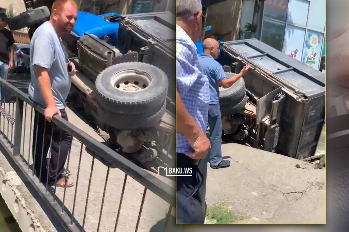 Azərbaycanda yük maşını kanala aşdı - VİDEO Azərbaycanda yük maşını kanala aşdı - VİDEO