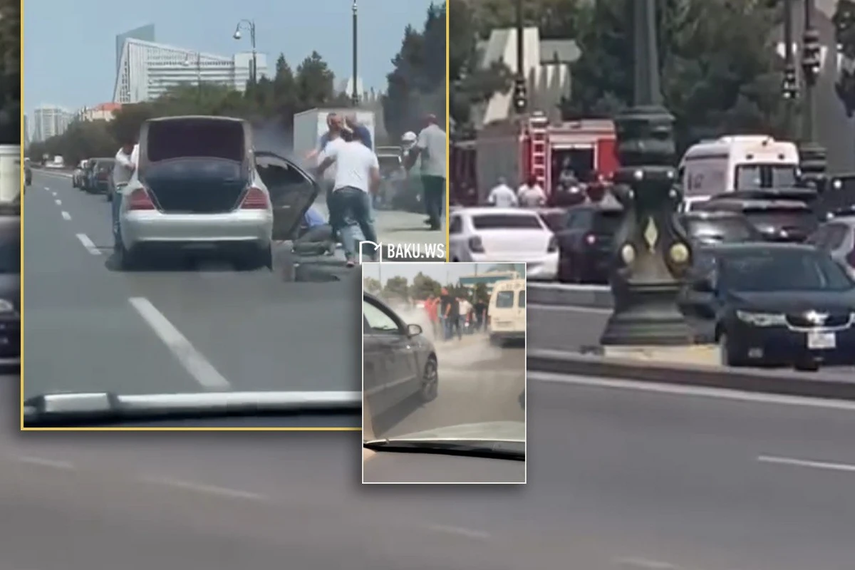 Задымление автомобиля вызвало пробку в центре Баку - ВИДЕО