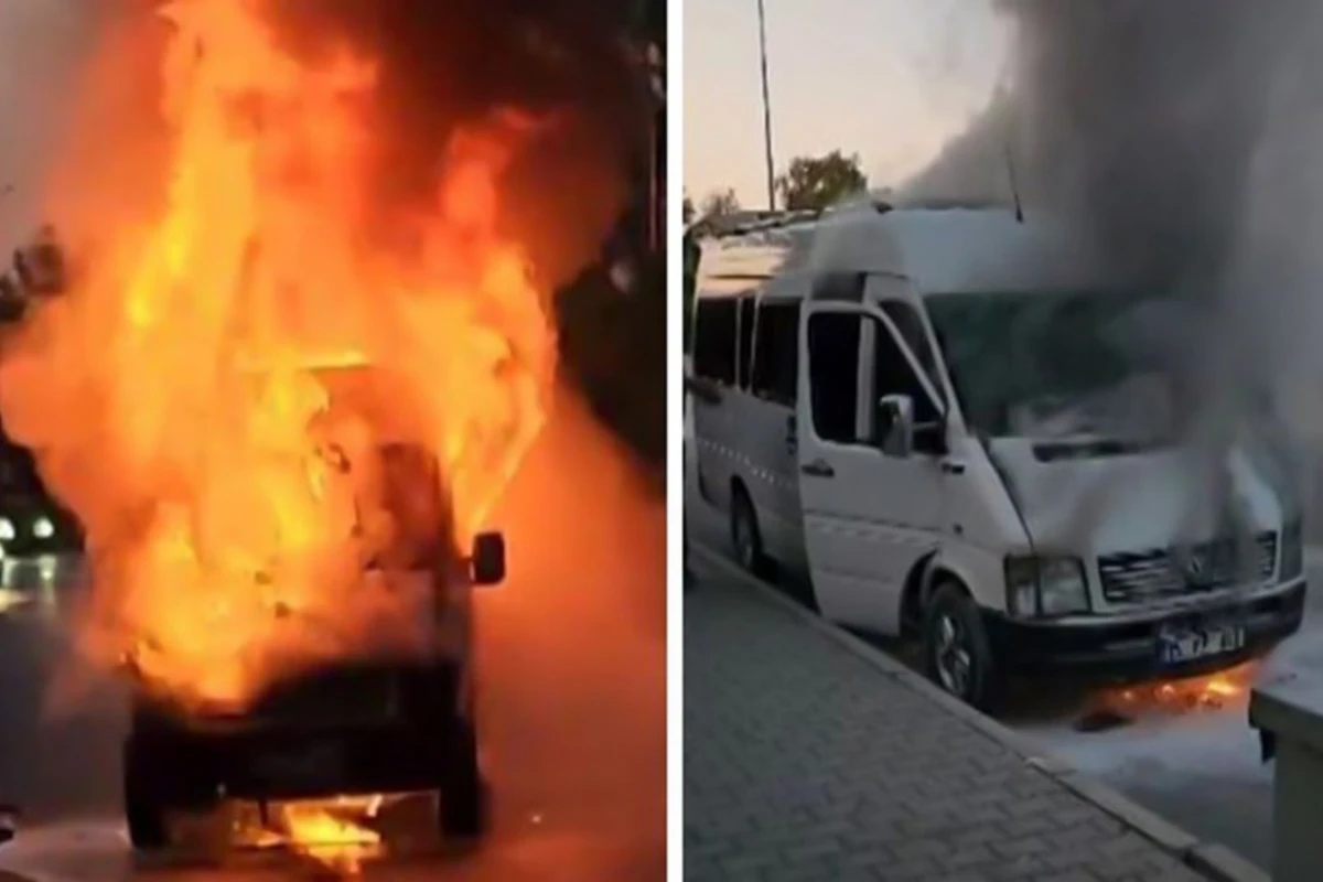 Alovlanan servis avtobusu panikaya səbəb oldu - FOTO Alovlanan servis avtobusu panikaya səbəb oldu - FOTO