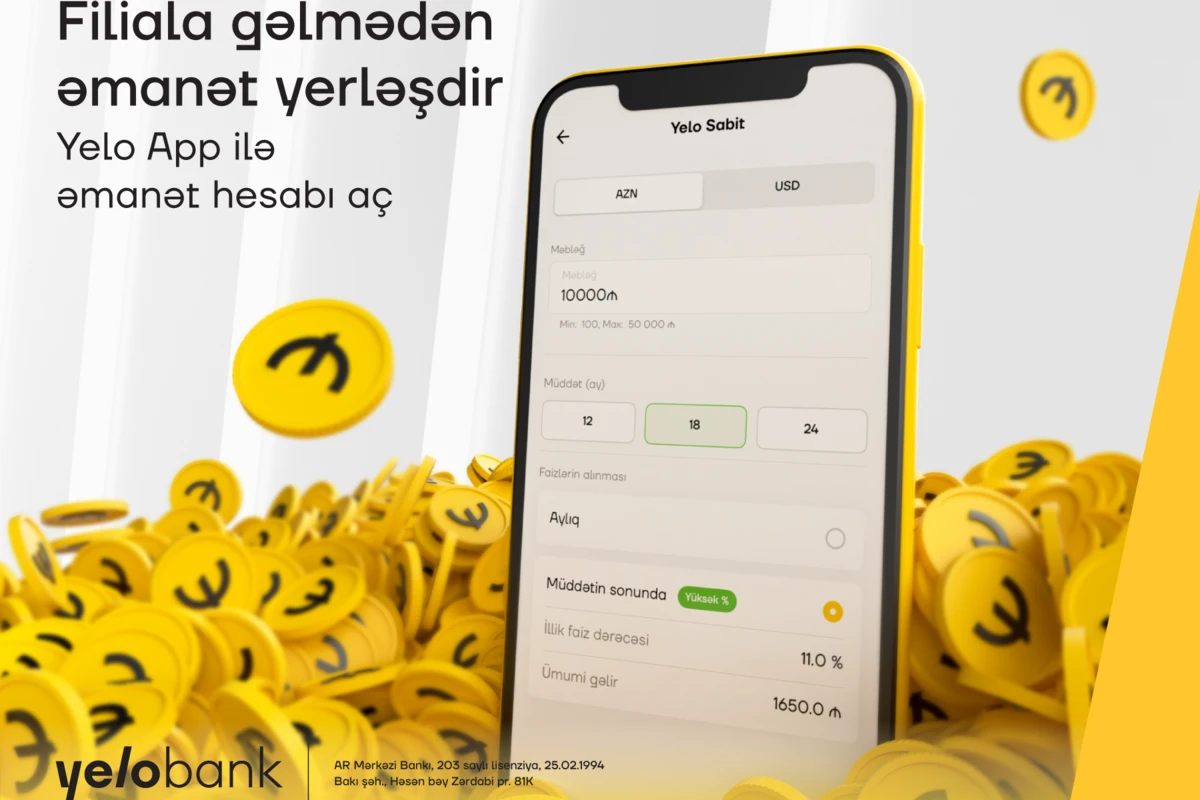 Yelo Bank-dan gözlənilən yenilik: onlayn əmanət!  