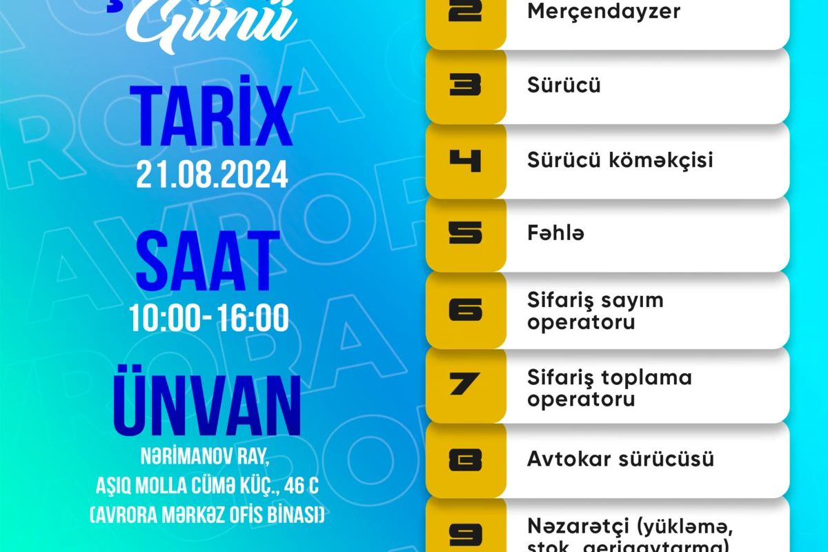 Avrora şirkəti Açıq qapı günü elan edir!