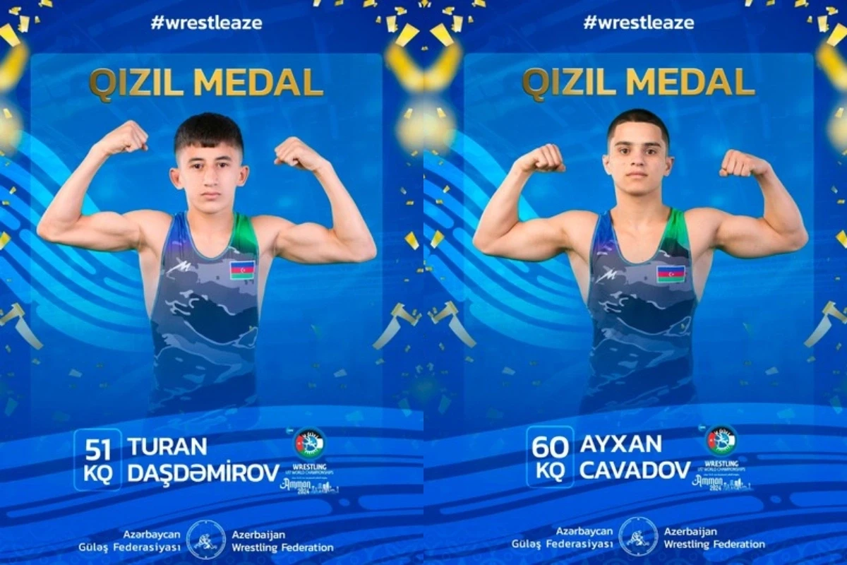 Два азербайджанских борца завоевали золотые медали чемпионата мира U-17 Два азербайджанских борца завоевали золотые медали чемпионата мира U-17