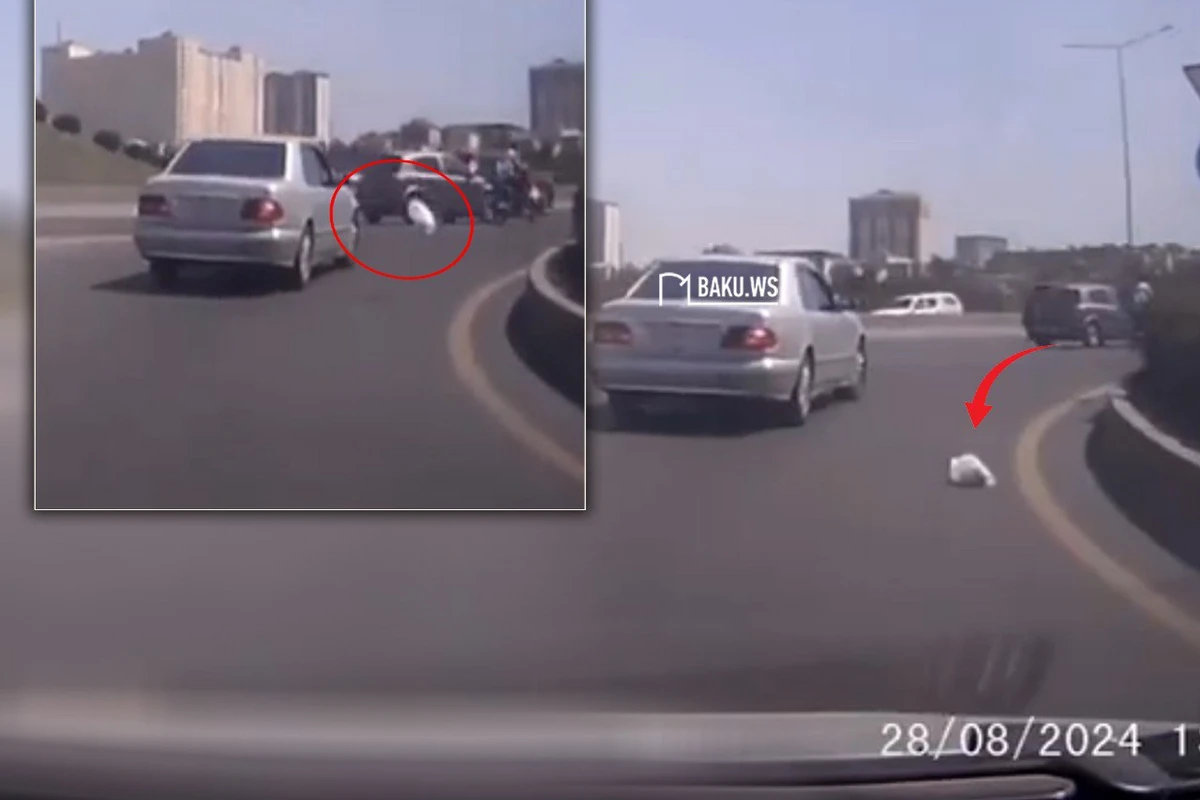 В Баку водитель выбросил мусор из автомобиля на дорогу - ВИДЕО