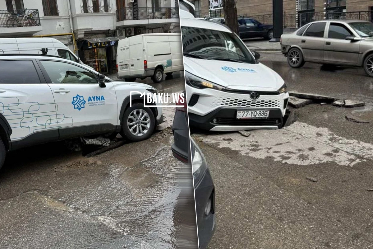 Bakıda asfalt çökdü - AYNA-nın maşını həmin çuxura düşdü
