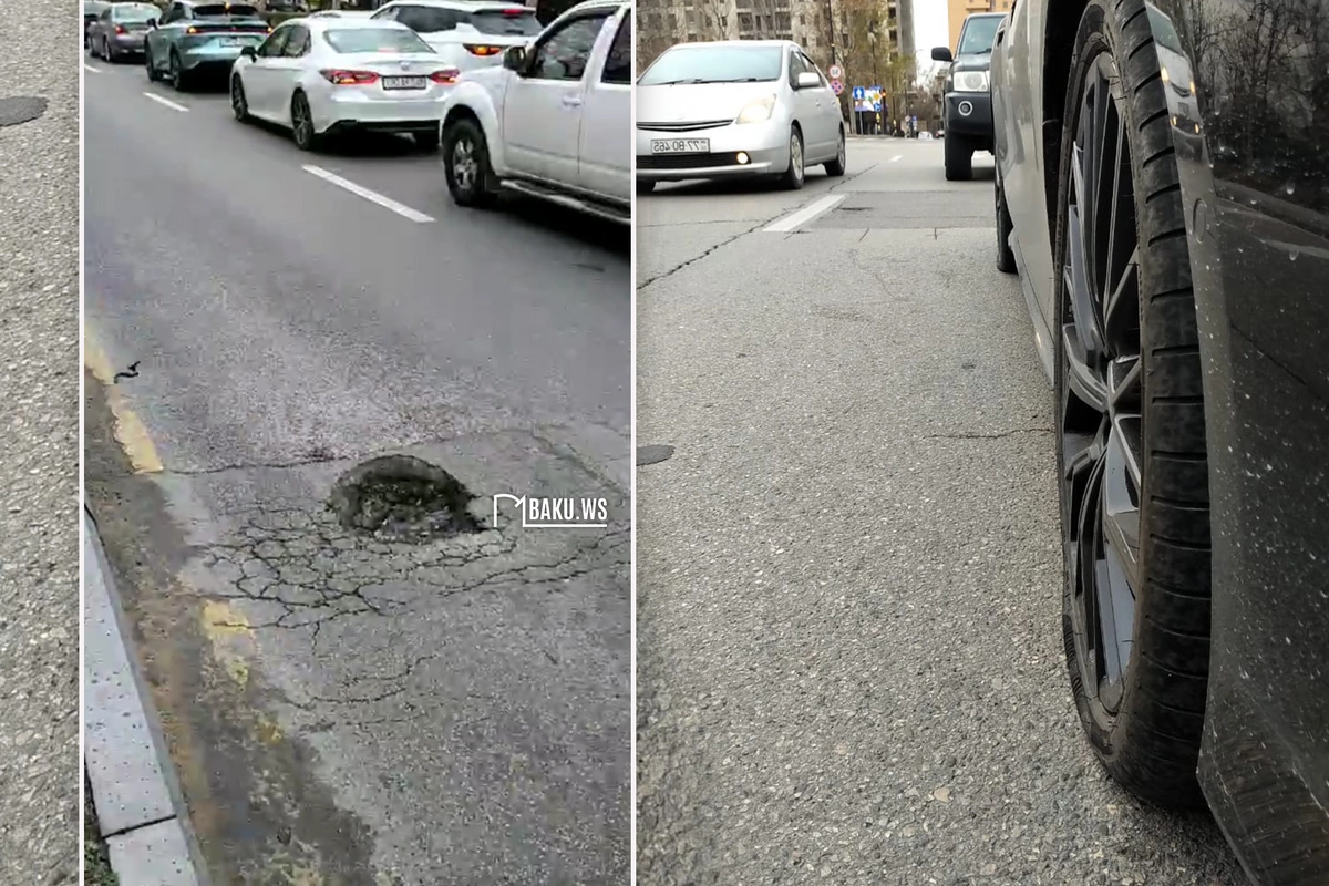 Qış Parkının yanındakı yolda ÇUXUR - Audinin təkərləri partladı