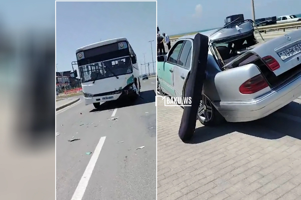 Bilgəh yolunda 144 nömrəli marşrutla Mercedes toqquşdu