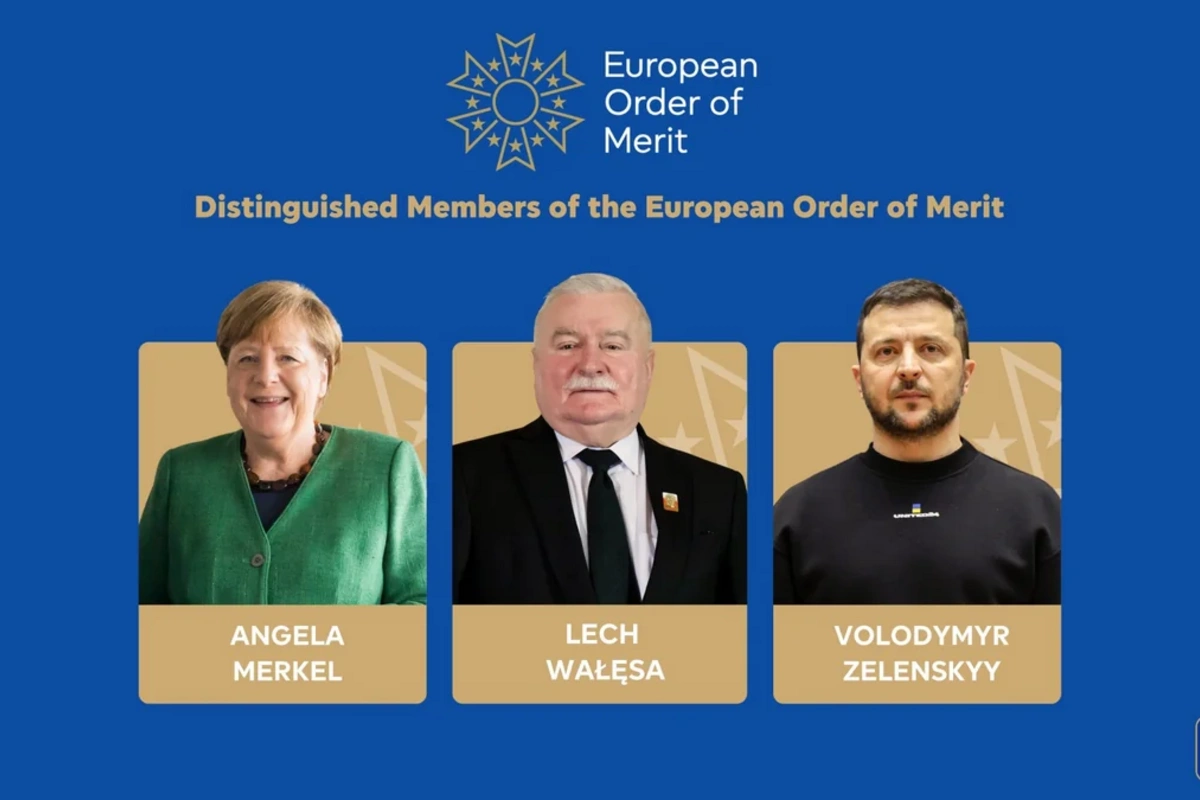 Merkel, Zelenski və Valensa Avropa Xidmət Ordeni ilə təltif olunublar