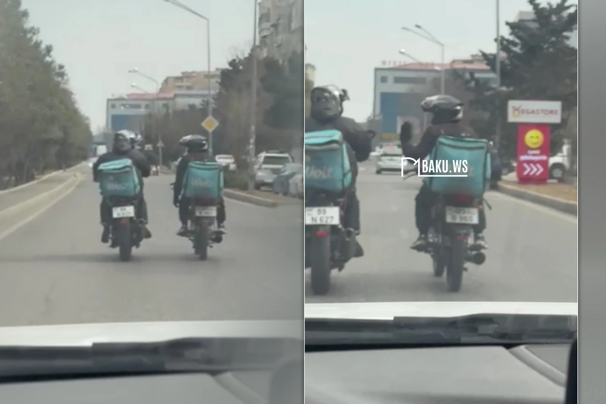 Bakıda motosiklet sürücüləri yolun ortasında söhbətləşərək TƏHLÜKƏ YARATDILAR