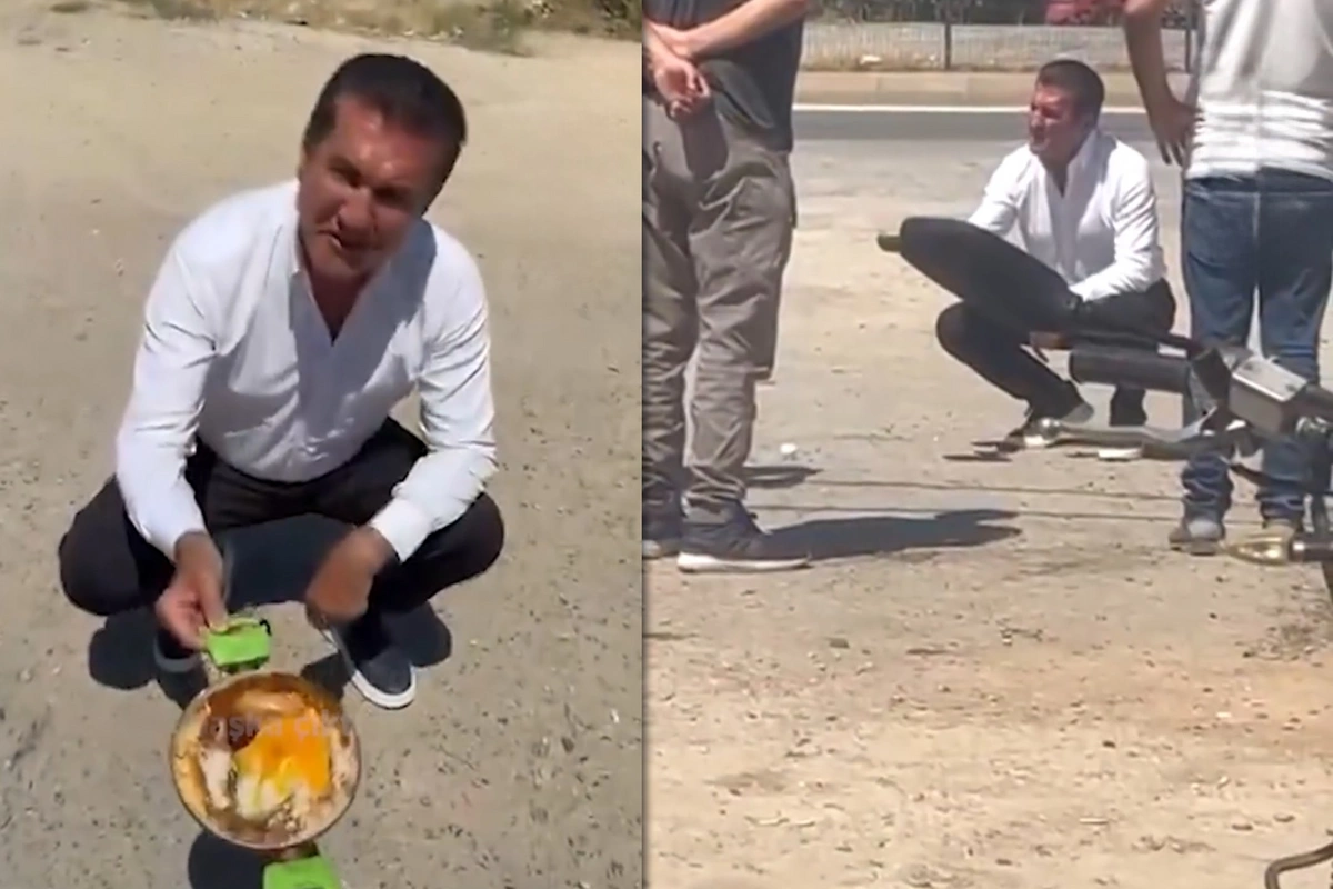 Turkish deputy fried eggs on hot asphalt in 45-degree heat Turkish deputy fried eggs on hot asphalt in 45-degree heat