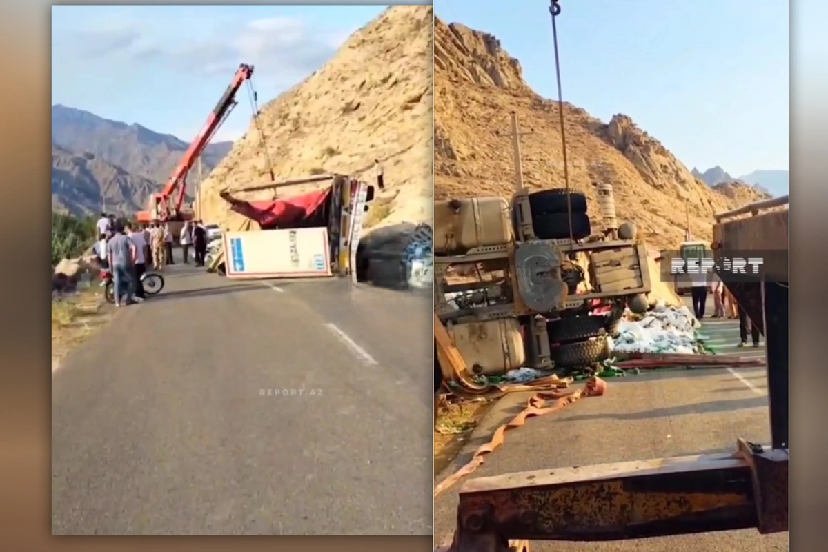 Naxçıvandan Bakıya gələn yük maşını İranda aşıb, mineral sular yola dağılıb