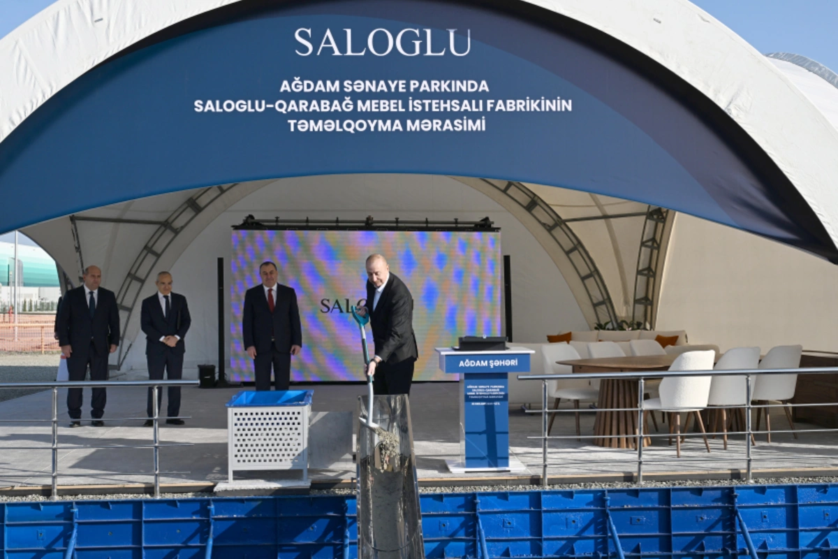 Ильхам Алиев заложил фундамент производственного предприятия ООО Saloglu Qarabağ в Агдамском промышленном парке