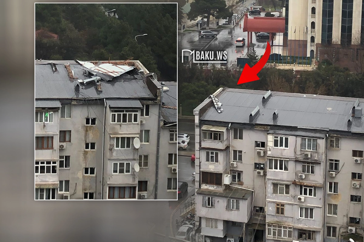 Tbilisi prospektində beşmərtəbəli binanın damı uçub