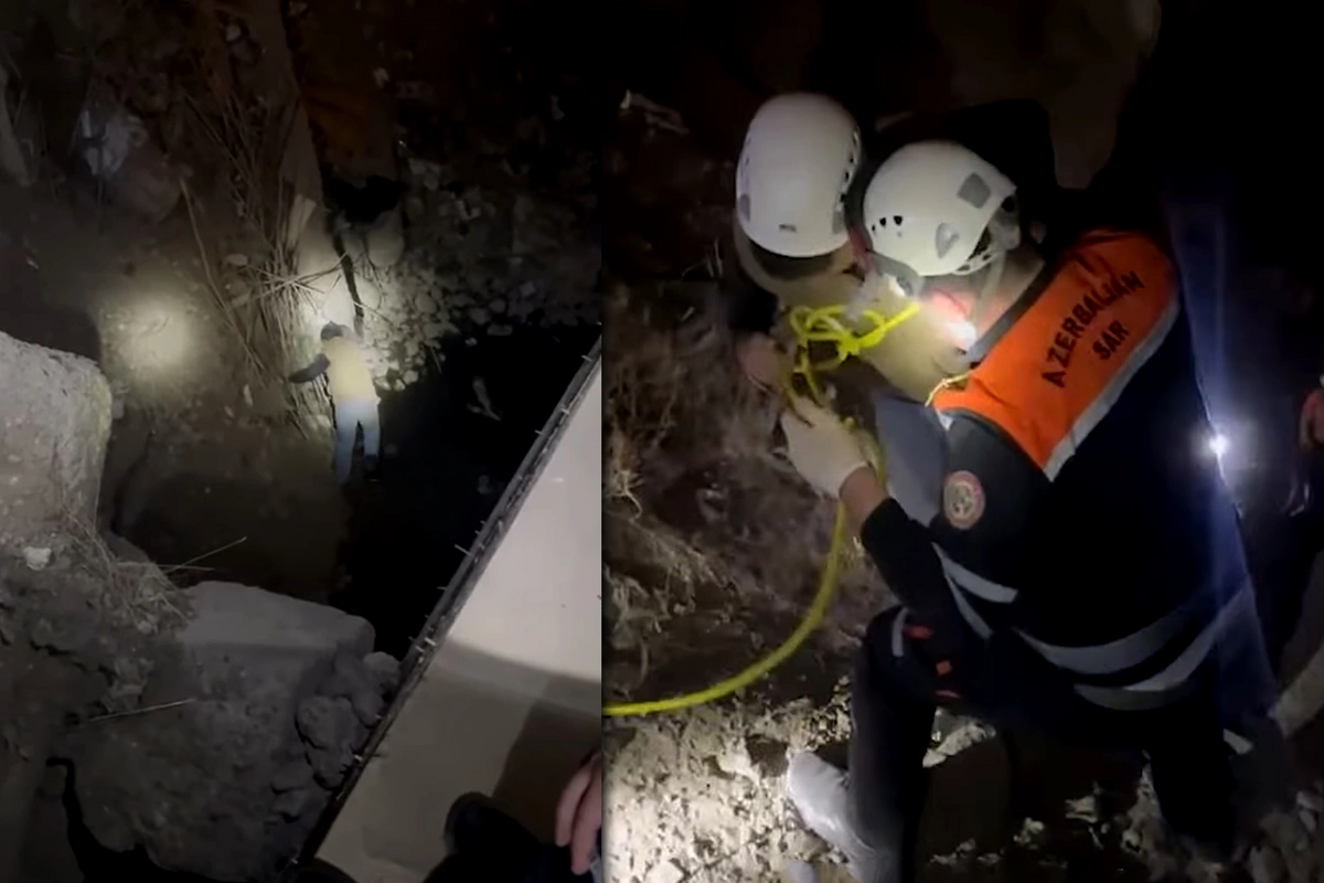 Ehtiyatsızlıqdan çayın dərəsinə yıxılan 15 yaşlı oğlanın XİLASEDİLMƏ GÖRÜNTÜLƏRİ