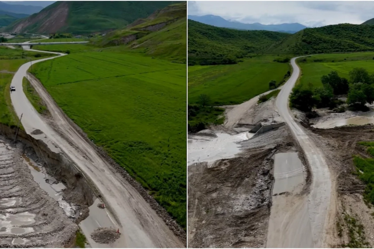 Şabranda sel nəticəsində zədələnmiş yol bərpa olunub
