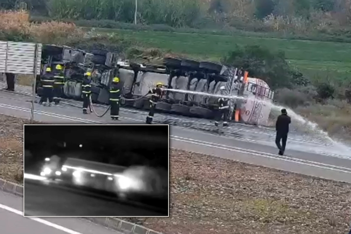 Bakı-Qazax yolunda dizel daşıyan yük maşını AŞIB YANDI - ANBAAN VİDEO