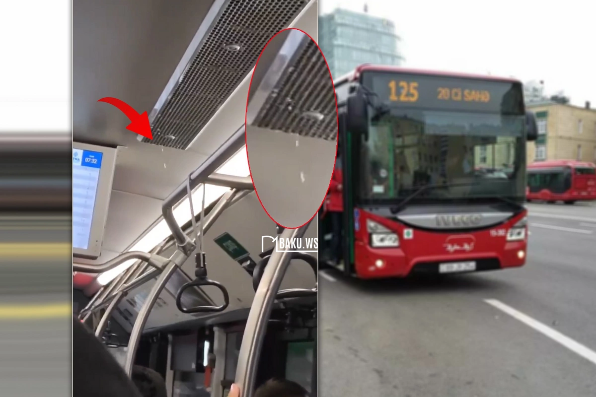 BakuBus avtobusuna su damıb - Sərnişinlər narazıdır