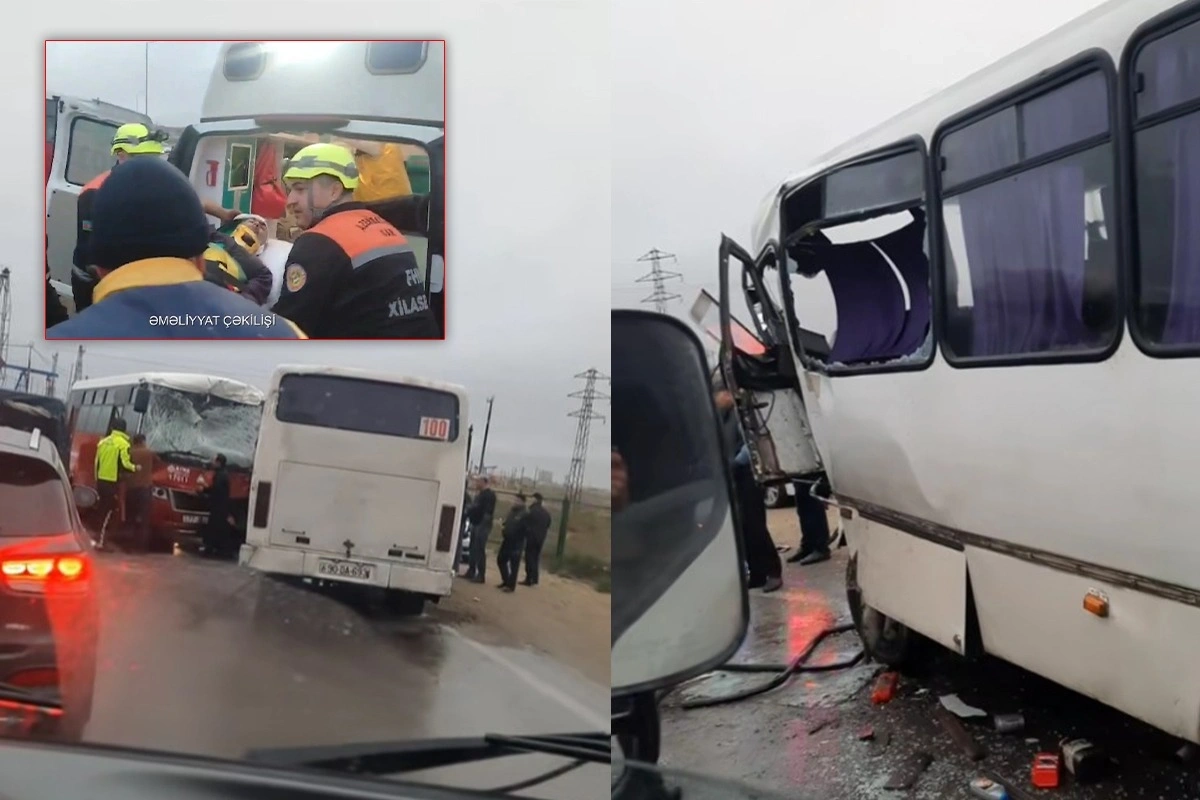 В Баку столкнулись два автобуса - КАДРЫ СПАСЕНИЯ водителя В Баку столкнулись два автобуса - КАДРЫ СПАСЕНИЯ водителя