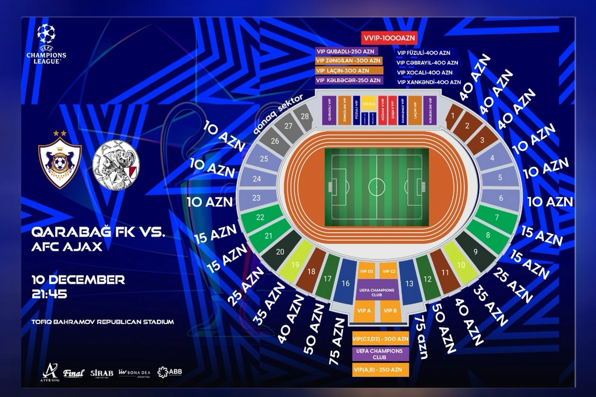 Çempionlar Liqası: Qarabağ - Ayaks oyununun biletləri satışa çıxarılıb