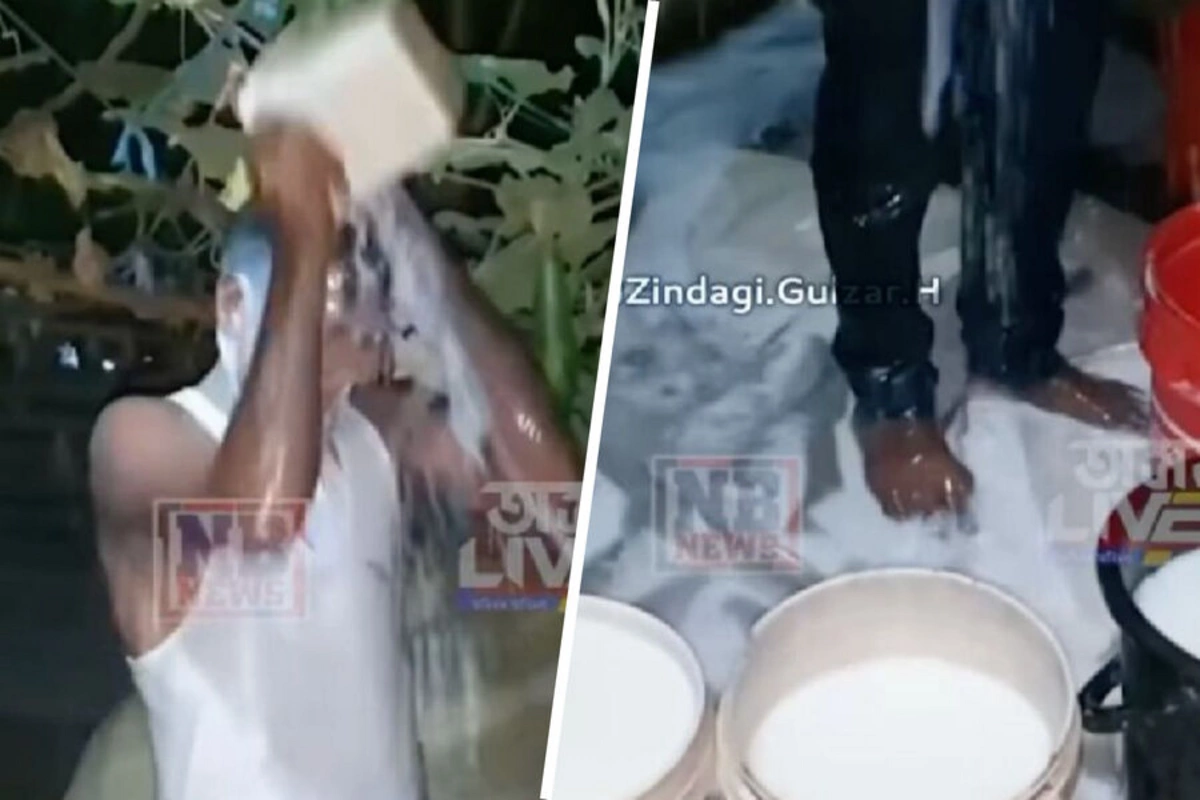Man celebrated divorce by bathing in 40 liters of milk Man celebrated divorce by bathing in 40 liters of milk