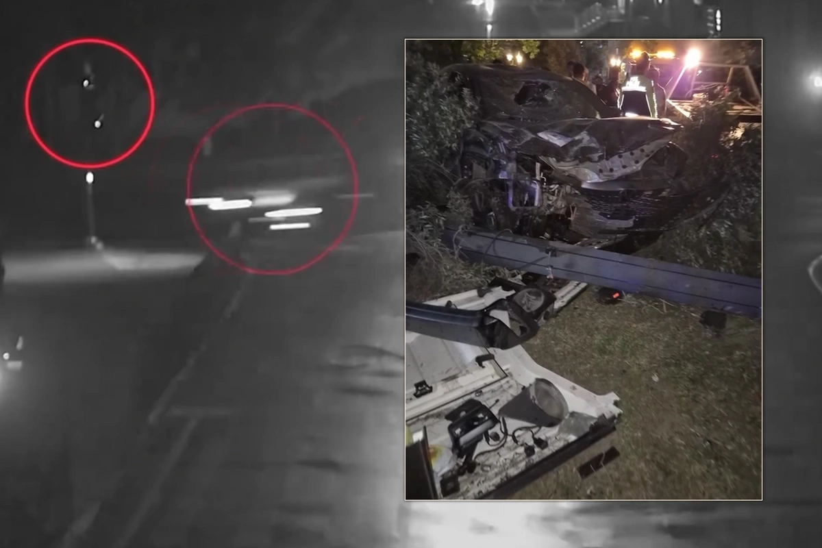Serious accident in Baku: traffic light couldn't withstand the impact Serious accident in Baku: traffic light couldn't withstand the impact