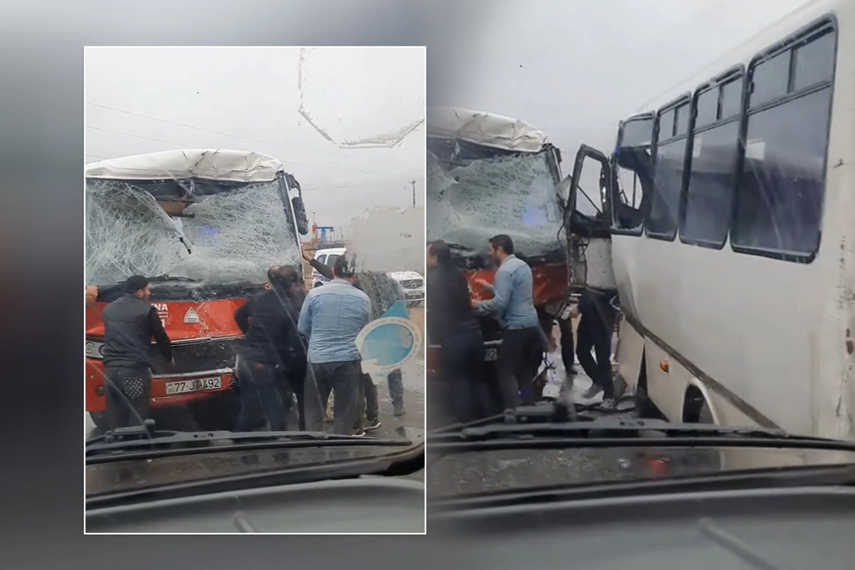 Binəqədidə 2 avtobusun toqquşduğu yerdən GÖRÜNTÜLƏR