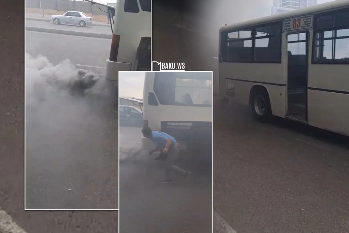 Bakıda içində sərnişinlər olan avtobus QORXU SAÇDI - Ətrafı tüstü bürüdü