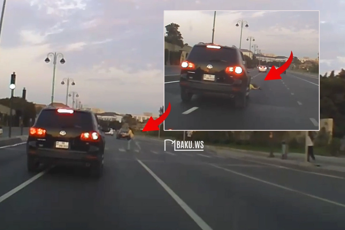 Bakıda yolu qırmızıda keçmək istəyən piyadanı maşın vurdu - ANBAAN VİDEO