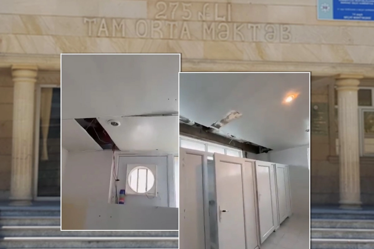 Bakı məktəbində təhlükə - Ayaqyolunun tavanı qəzalı vəziyyətdədir Bakı məktəbində təhlükə - Ayaqyolunun tavanı qəzalı vəziyyətdədir