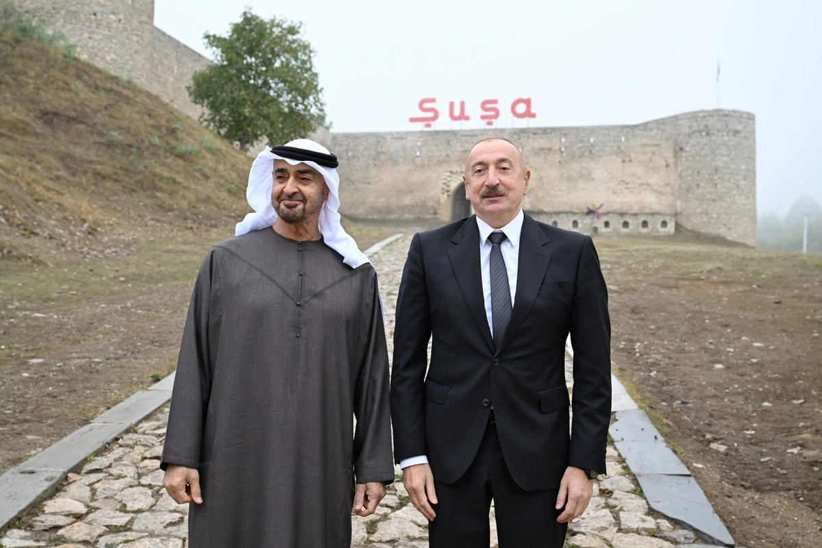 The Presidents of Azerbaijan and the UAE were photographed against the backdrop of the Shusha fortress