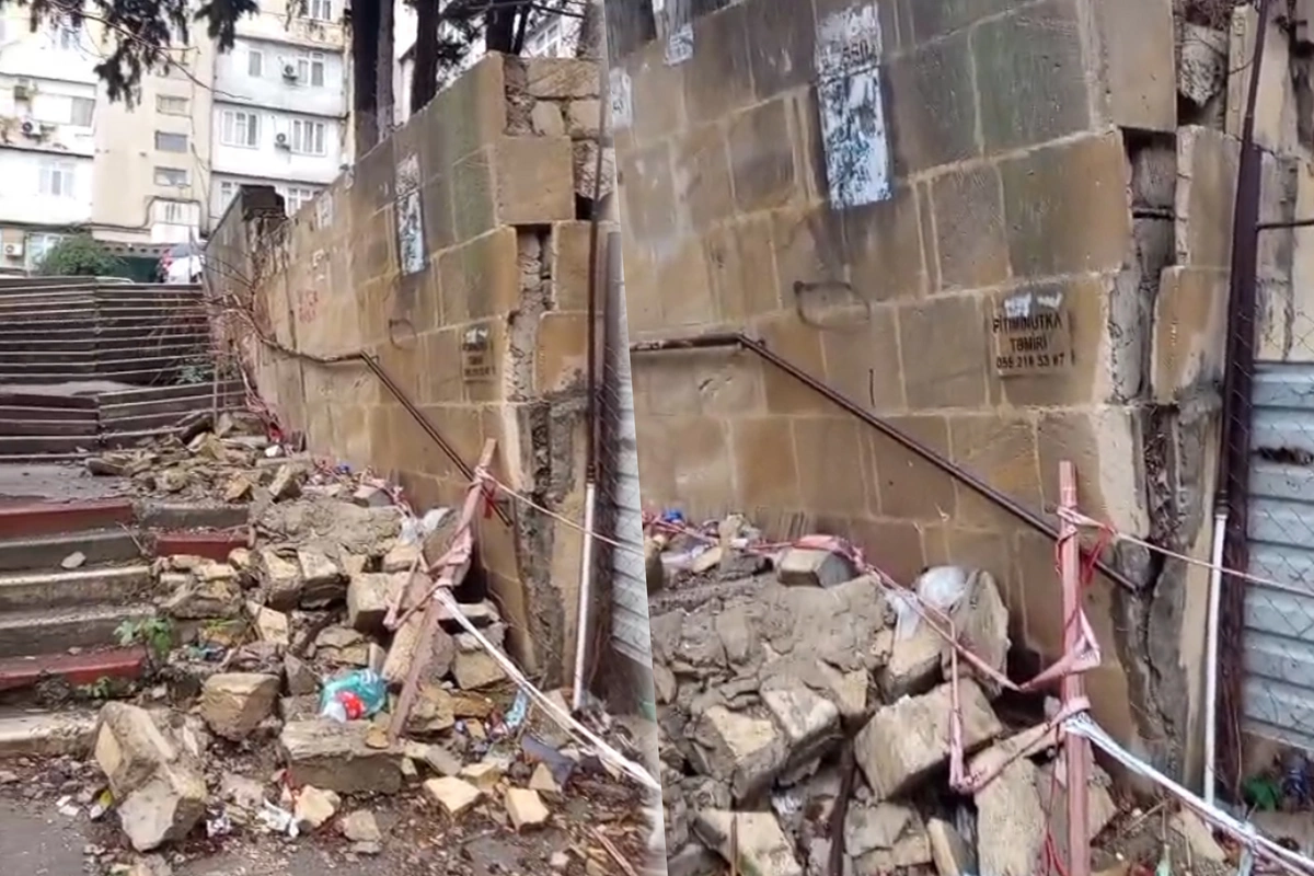 Xətaidə istinad divarından daşlar qoparaq pilləkənlərə tökülüb