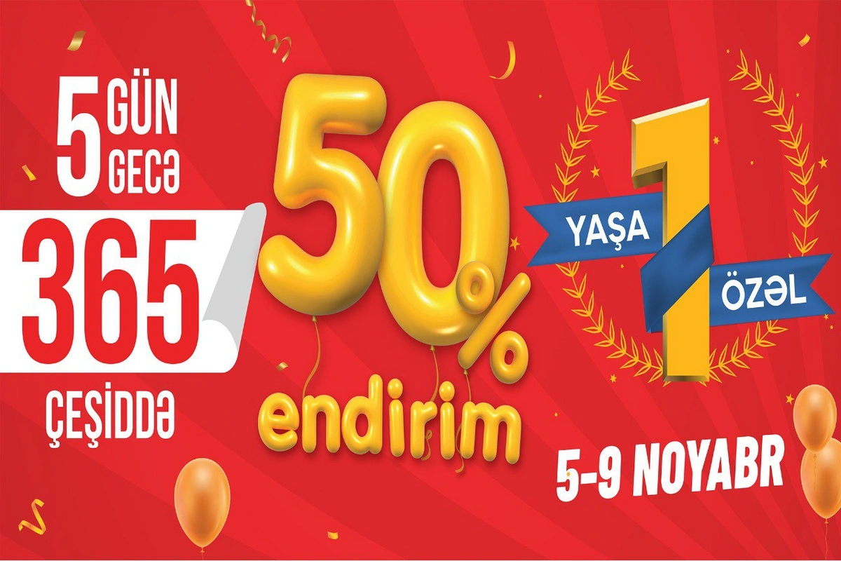 5 Gün 5 Gecə 365 məhsulda tam 50% endirim olacaq 5 Gün 5 Gecə 365 məhsulda tam 50% endirim olacaq