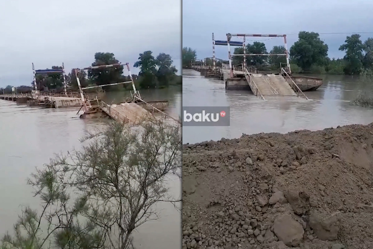Kürdə su artdı - Sabirabadda iki kəndi birləşdirən körpü su altında qaldı