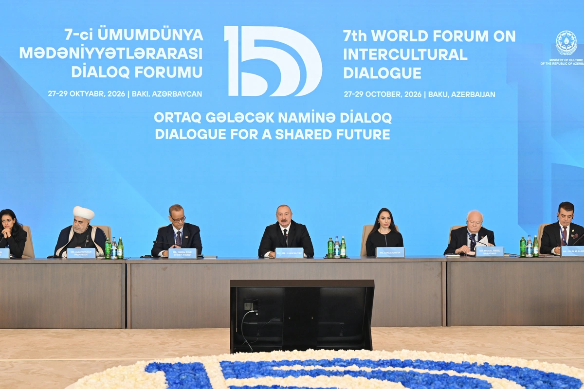 Prezident İlham Əliyev VII Ümumdünya Mədəniyyətlərarası Dialoq Forumunun açılışında çıxış edir