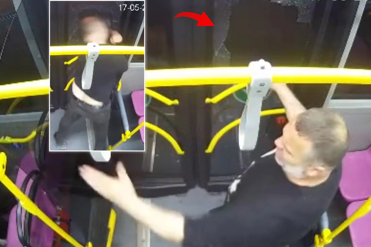 Bakıda sərxoş sərnişin avtobusun şüşəsini sındırdı - ANBAAN GÖRÜNTÜLƏR