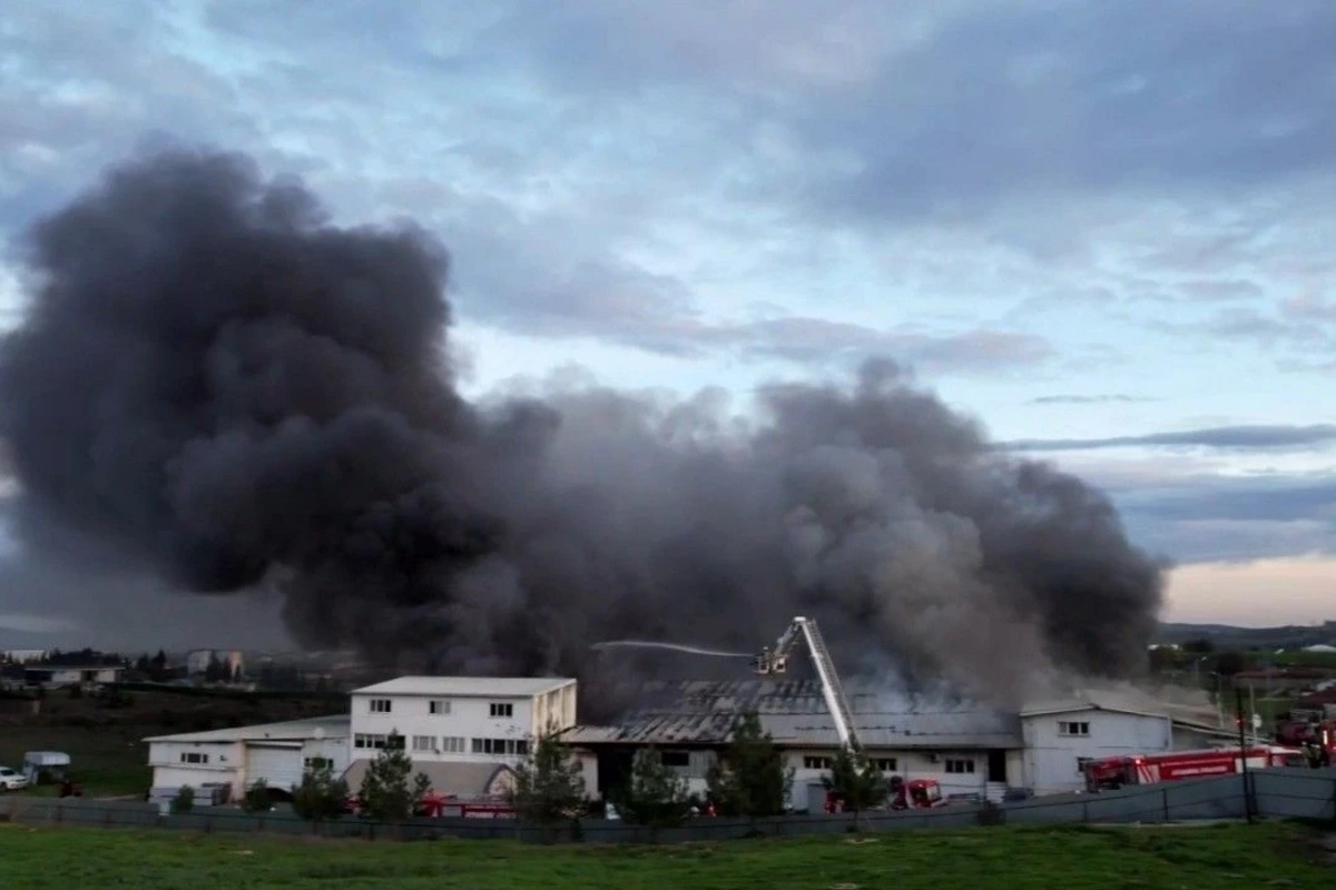 Türkiyədə fabrikdə baş verən güclü yanğının GÖRÜNTÜLƏRİ
