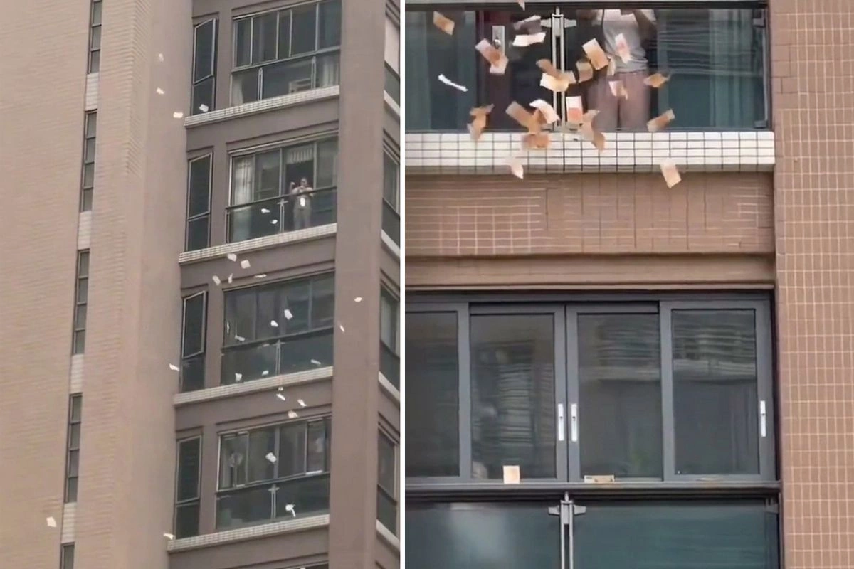 Qadın balkondan milyonlar səpdi – izdiham yaşandı