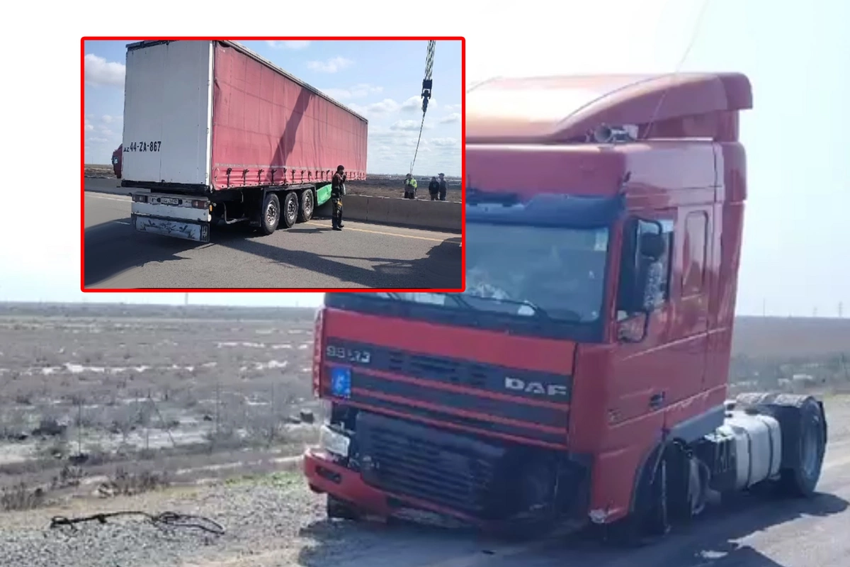 Ələt-Astara yolunda yük avtomobilinin təkəri partladı: Qəza yerindən GÖRÜNTÜLƏR