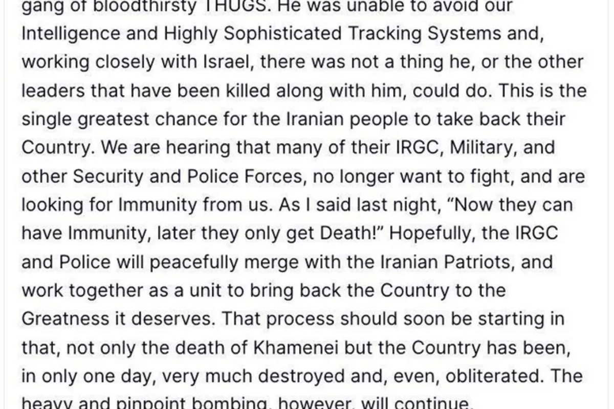 Trump: Iran's Leader Khamenei Has Died