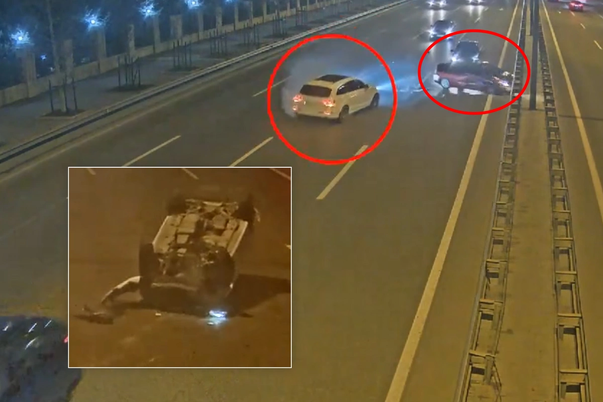 ЦИУТ распространил кадры момента жесткой аварии: Audi перевернулся, трое пострадали