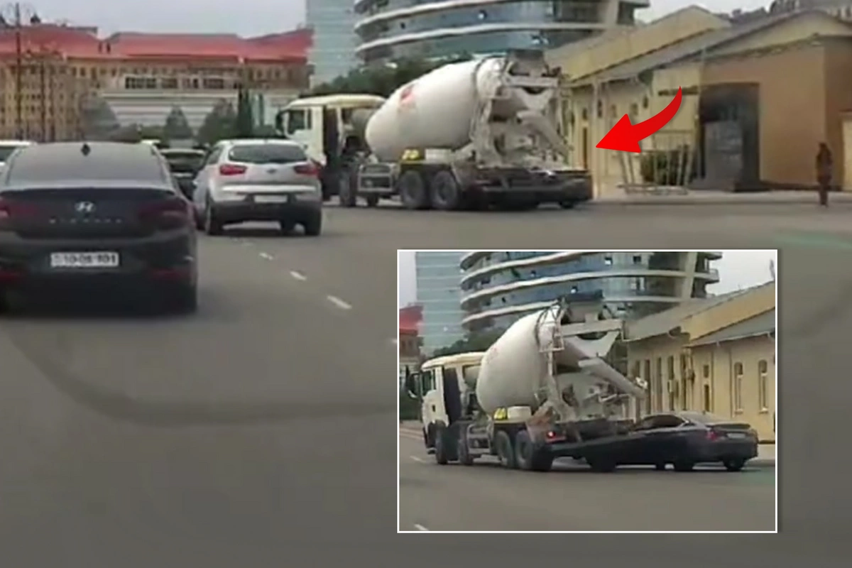 Bakıda betonqarışdıran maşın minik avtomobilini ƏZDİ