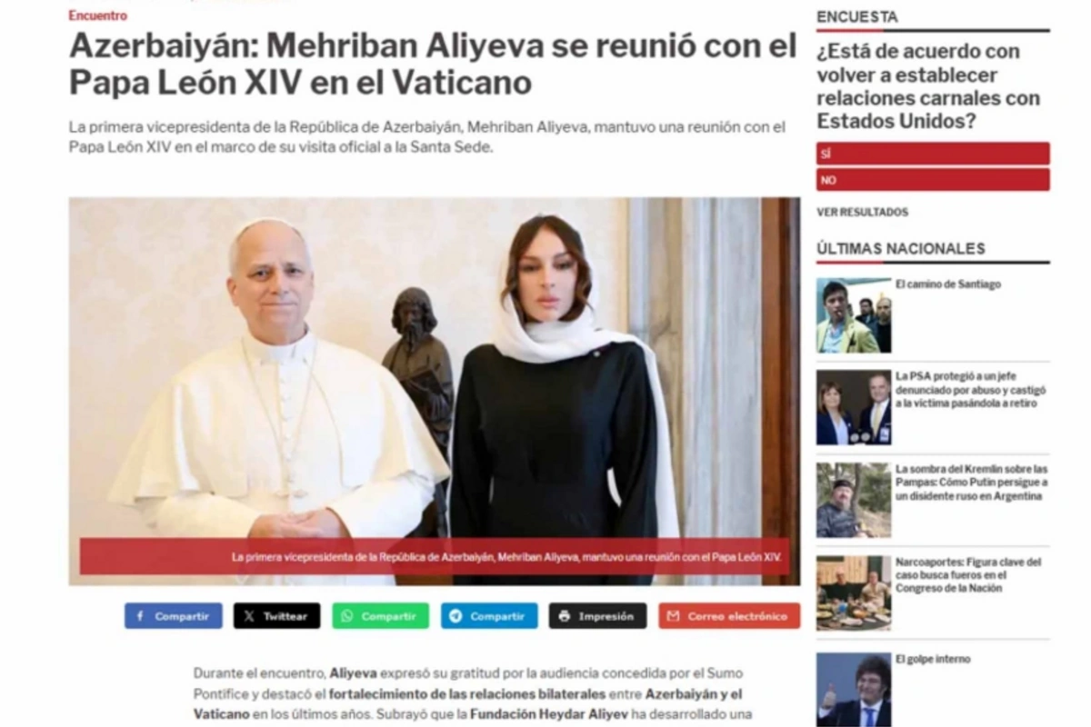 Mehriban Əliyevanın Vatikana səfəri dünya mediasının diqqət mərkəzində Mehriban Əliyevanın Vatikana səfəri dünya mediasının diqqət mərkəzində