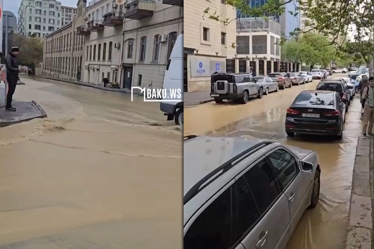 Paytaxtın mərkəzi hissəsində boru partladı - Su küçəboyu axır