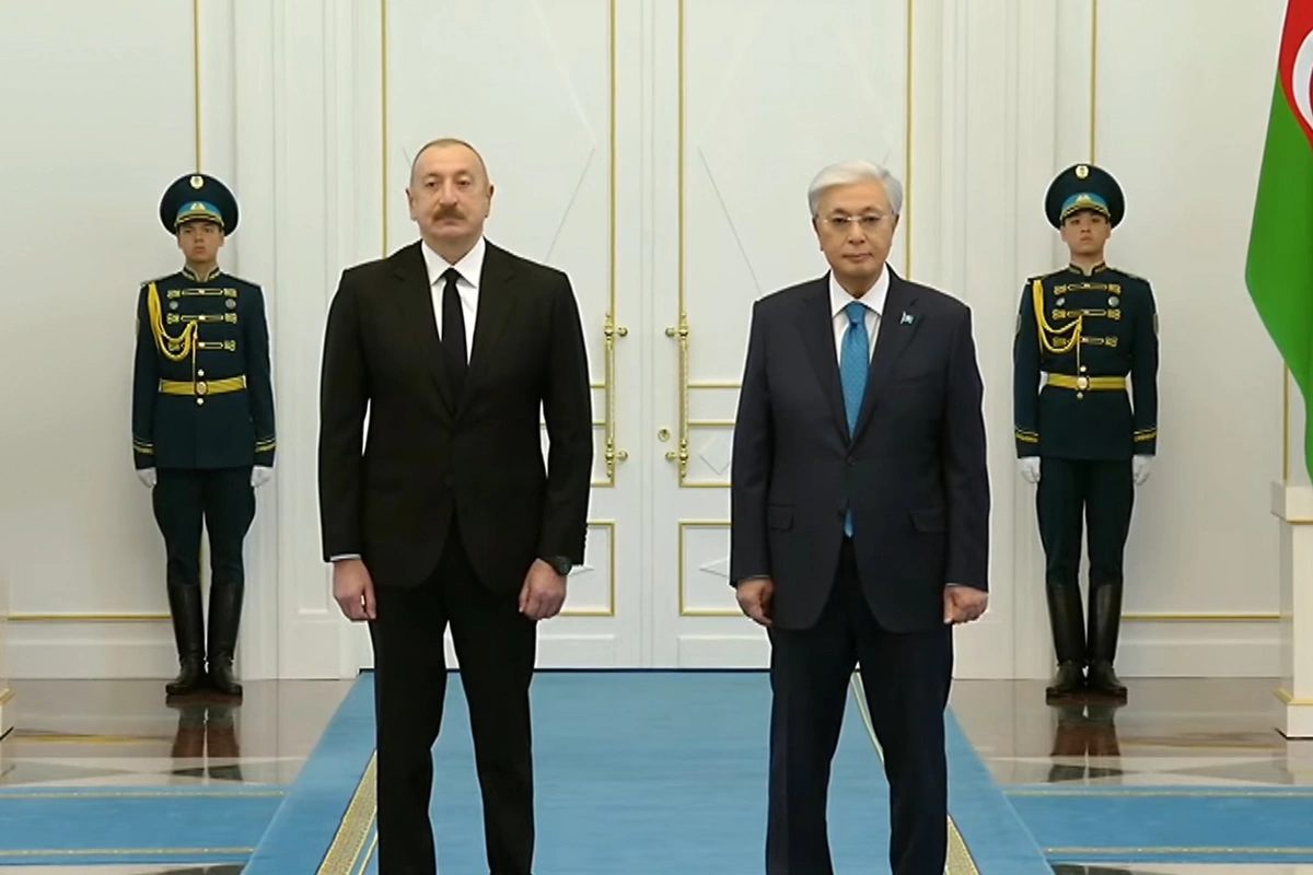 The official welcome ceremony for the President of Azerbaijan Ilham Aliyev is taking place in Astana