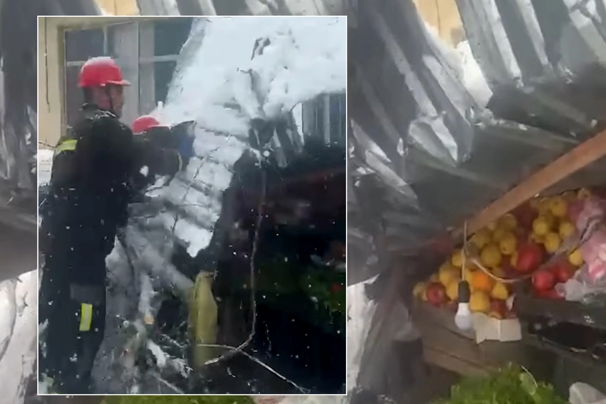 Güclü qar ağacı mağazanın üzərinə aşırdı - Yaşlı qadın...