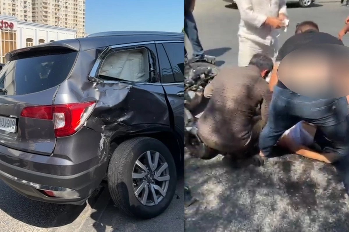 Bakıda motosikletlə minik maşını toqquşub - Xəsarət alan var