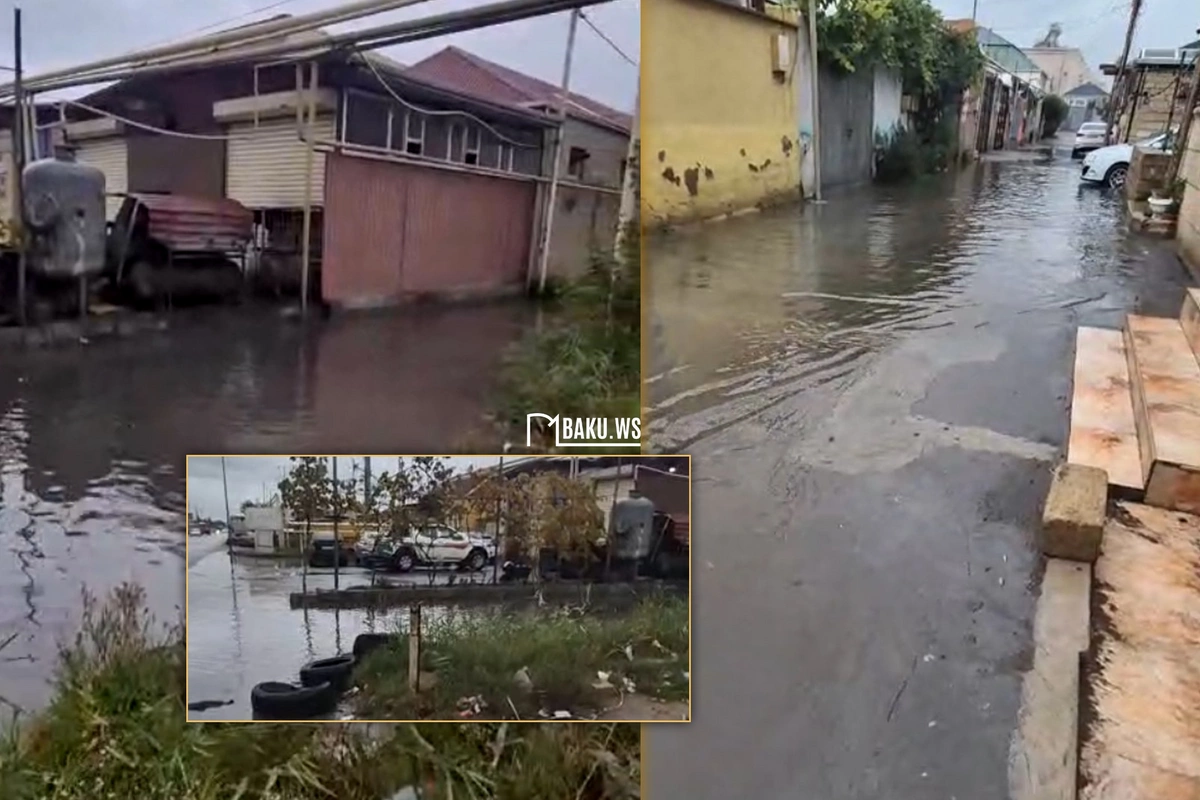 Bakıya yağış yağanda bu küçəni su basır - Yolu keçmək olmur