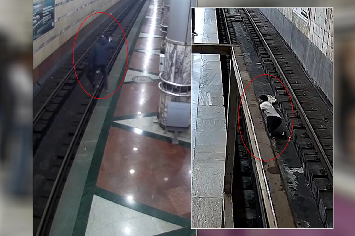 Опубликованы кадры падения пассажиров на рельсы в бакинском метро